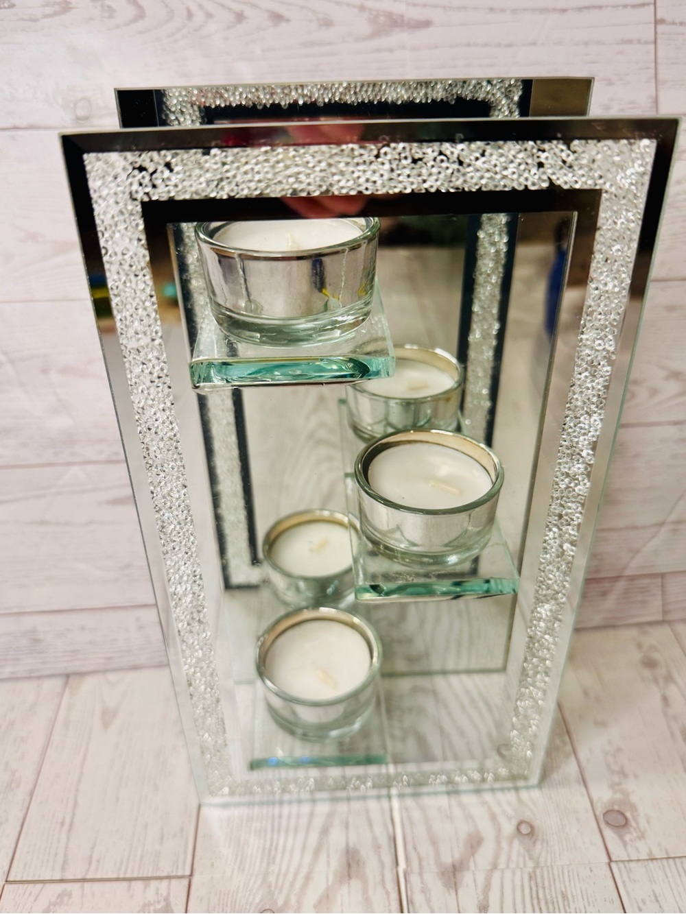 ✨ Glam Mirrored 3-Tier Crushed Diamond Tea Light Candle Holder ✨